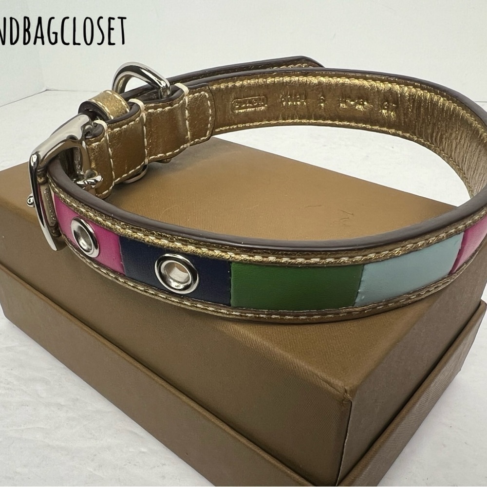 Coach Legacy Striped Leather Vintage Pink Blue Size SMALL Dog Collar - Picture 14 of 16